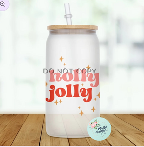 Glass Can Tumbler:: Holly Jolly