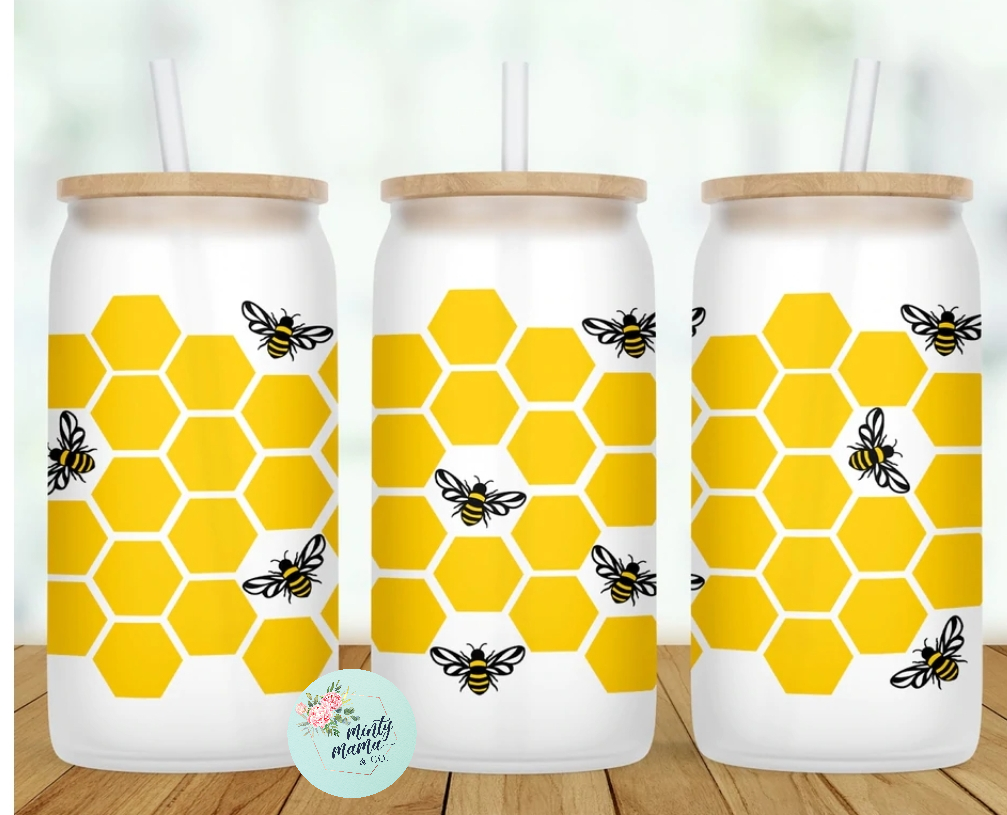Glass Can Tumbler:: Honeycomb