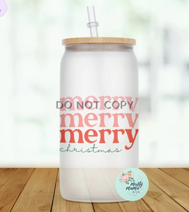 Glass Can Tumbler:: Merry Christmas