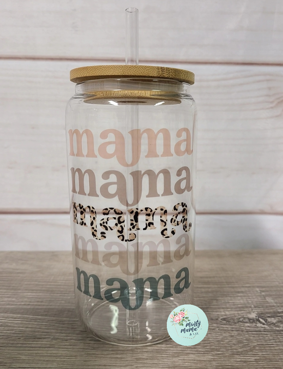 Glass Can Tumbler:: Mama Stacked