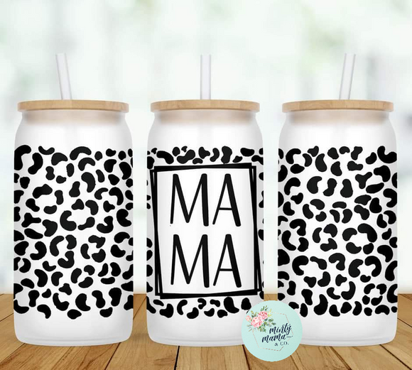 Glass Can Tumbler:: Leopard Mama