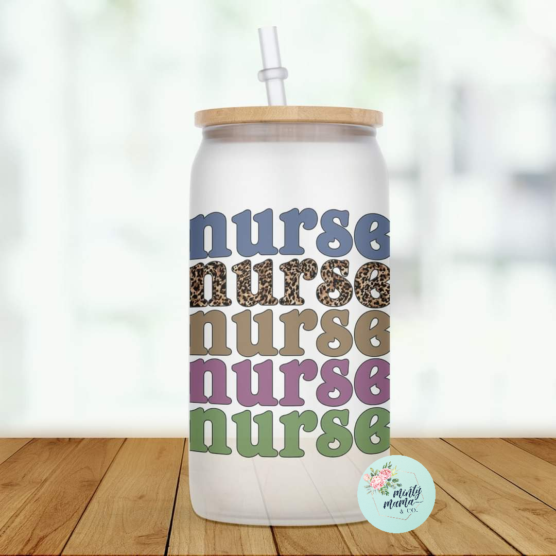 Glass Can Tumbler:: Nurse Stacked