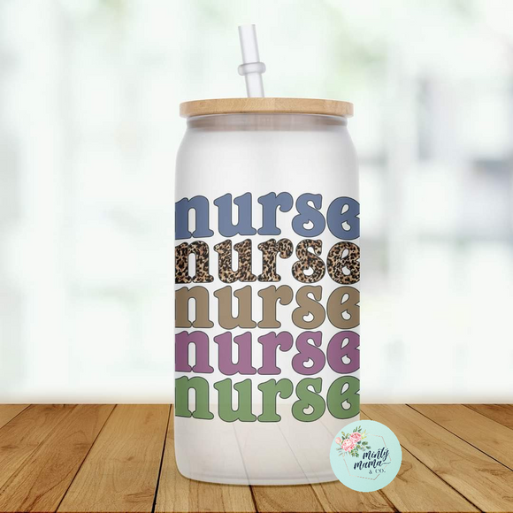 Glass Can Tumbler:: Nurse Stacked