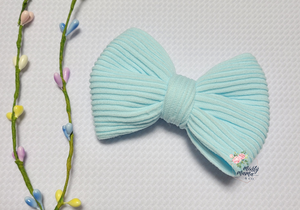 Ribbed Knit Fabric Bow:: Pastel Blue