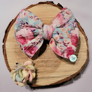 Braided Knit Fabric Bow:: Pink Peonies