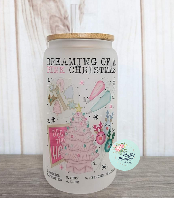 Glass Can Tumbler:: Pink Christmas