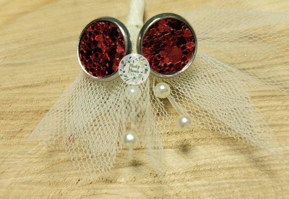 Earring Studs:: Red Glitter