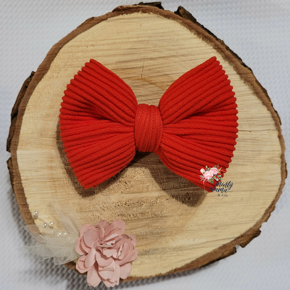 Ribbed Knit Fabric Bow:: Red