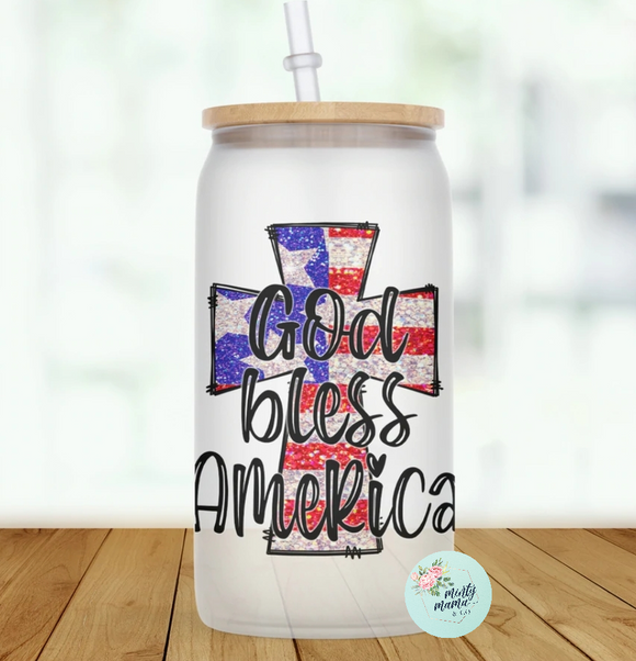 Glass Can Tumbler:: God Bless