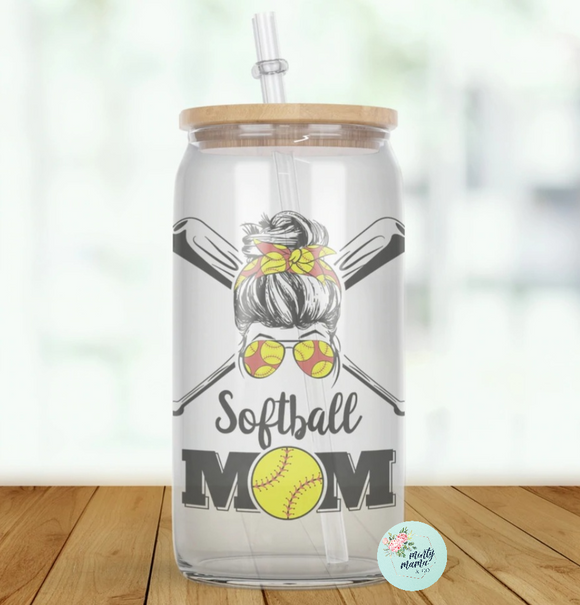 Glass Can Tumbler:: Softball Mama