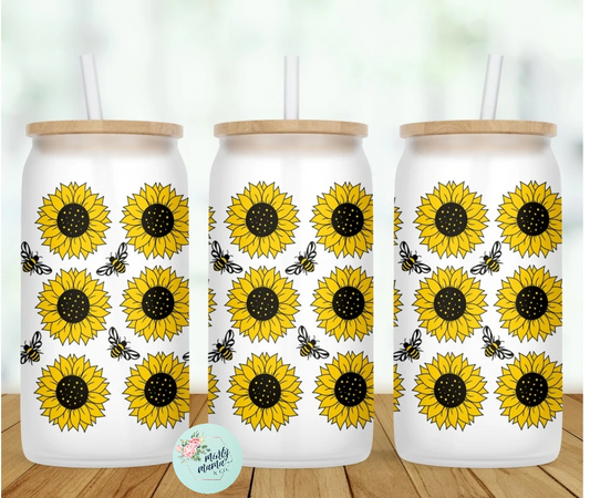 Glass Can Tumbler:: Sunflower