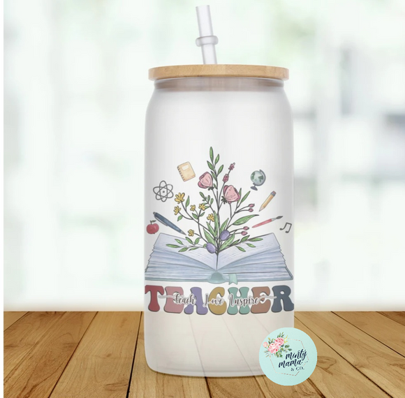 Glass Can Tumbler:: Reading Teacher