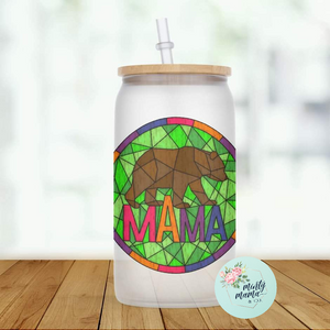 Glass Can Tumbler:: Faux Stained Glass Mosaic- Mama Bear