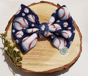 Fabric Bow:: Navy Baseball