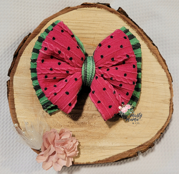 Braided Knit Fabric Bow:: Double Watermelon