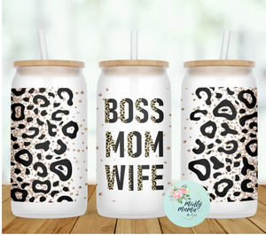 Glass Can Tumbler:: Boss Mom Wife